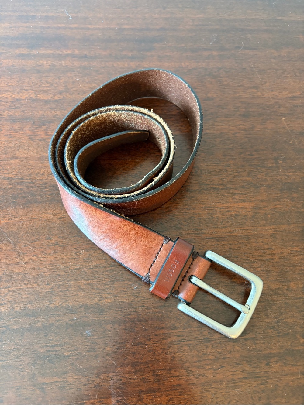 Fossil Men's Saddle Brown Leather Belt with Silver Buckle